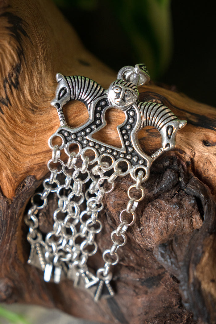 Viking Völva Horse Pendant Staraja Ladoga, silvered bronze