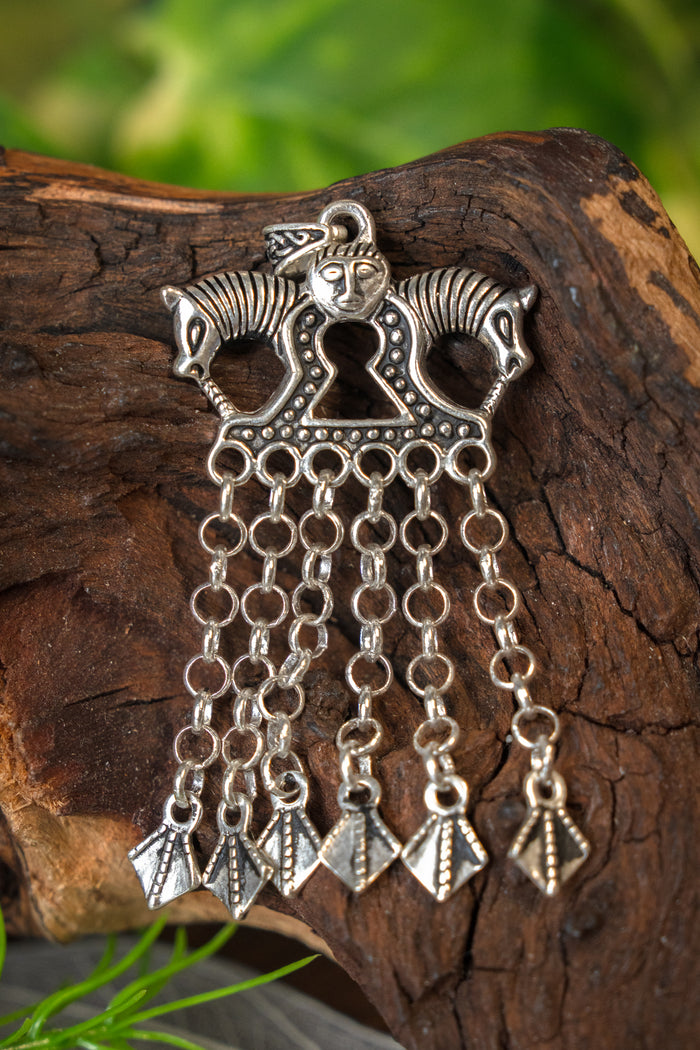 Viking Völva Horse Pendant Staraja Ladoga, silvered bronze