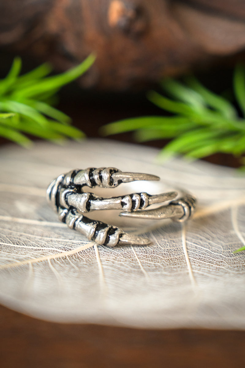 Wikinger Ring mit Rabenkralle, versilberte Bronze