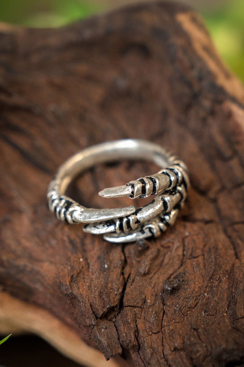 Wikinger Ring mit Rabenkralle, versilberte Bronze
