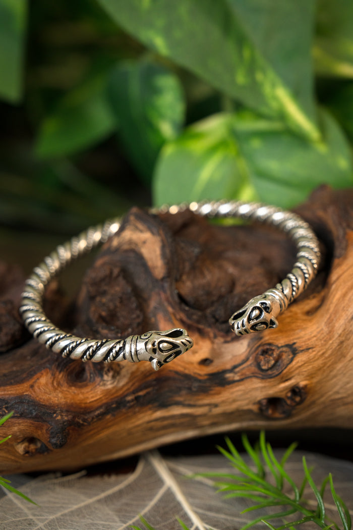 Viking bracelet with wolf heads, silvered bronze