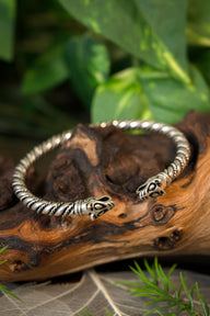 Viking bracelet with wolf heads, silvered bronze
