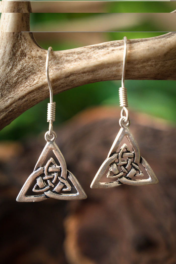 Celtic earrings triquetra, silvered bronze