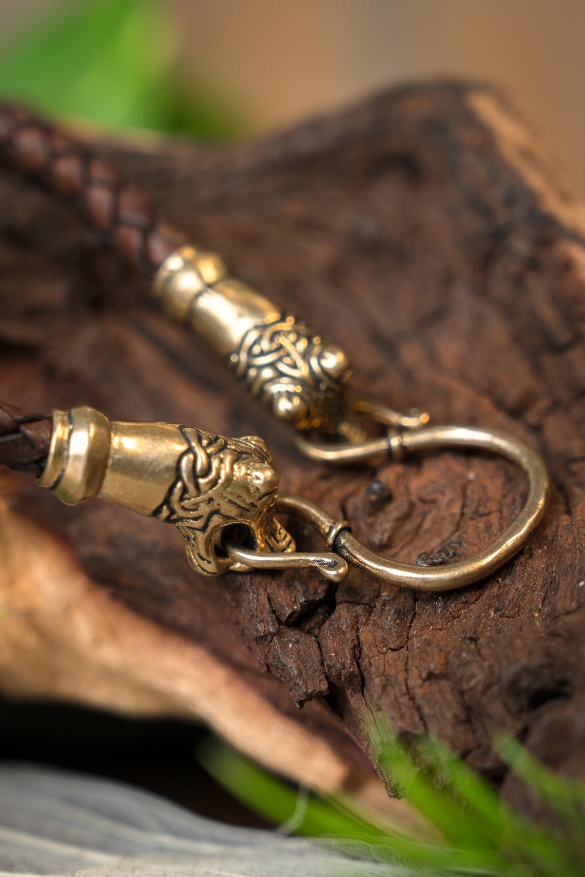 Viking Oseberg necklace, brown, leather