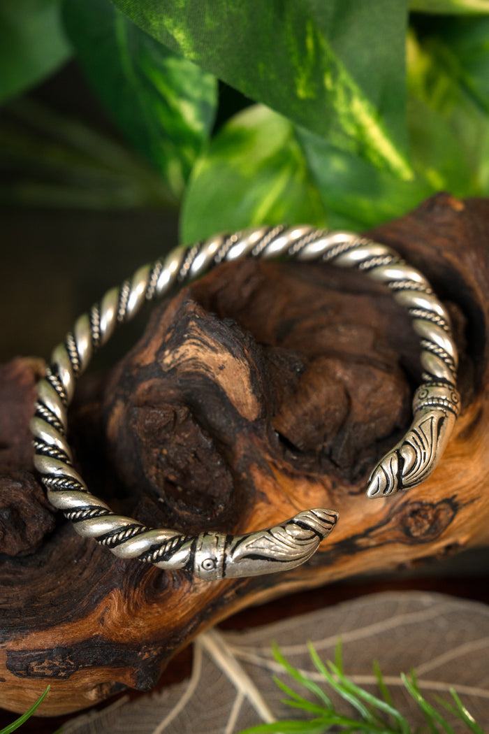 Viking raven bracelet, silvered bronze