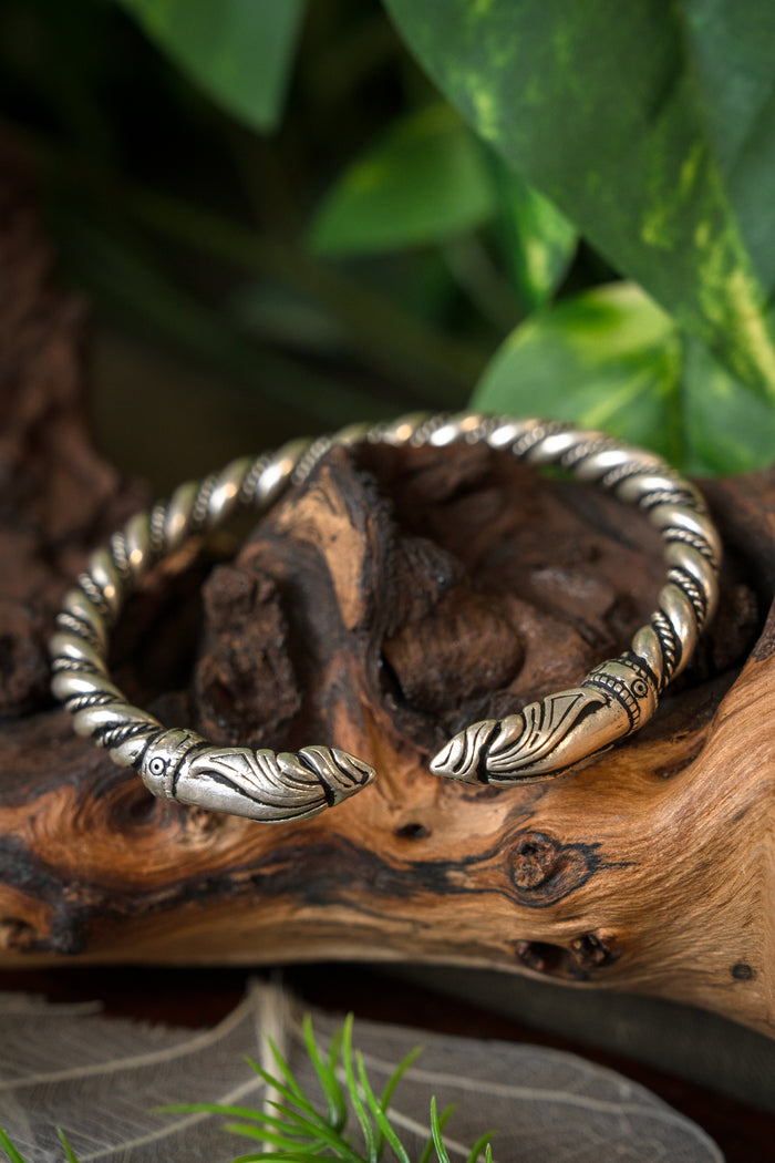 Viking raven bracelet, silvered bronze