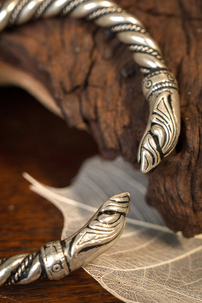 Viking raven bracelet, silvered bronze
