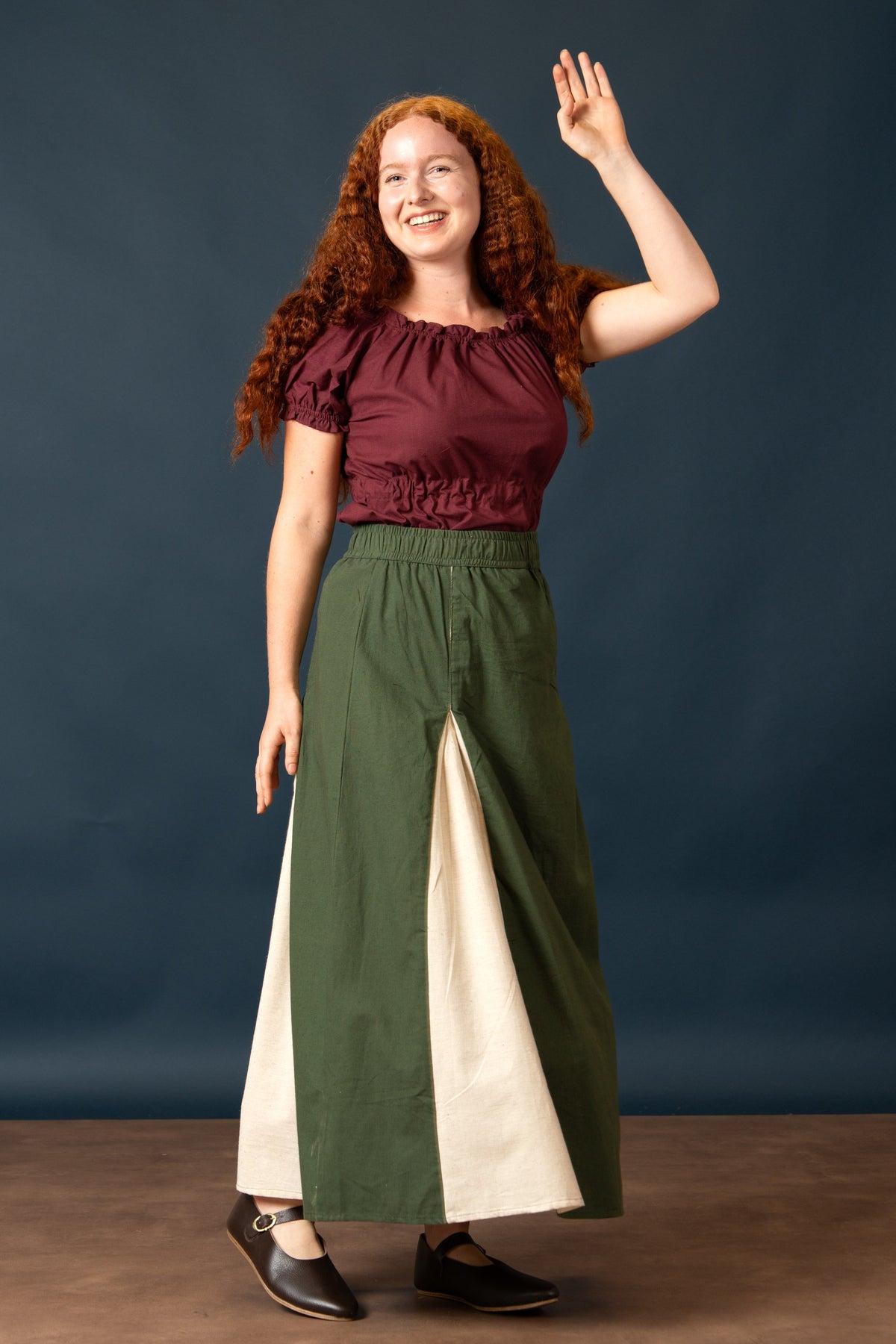Skirt Isabella, cotton-linen, green/natural