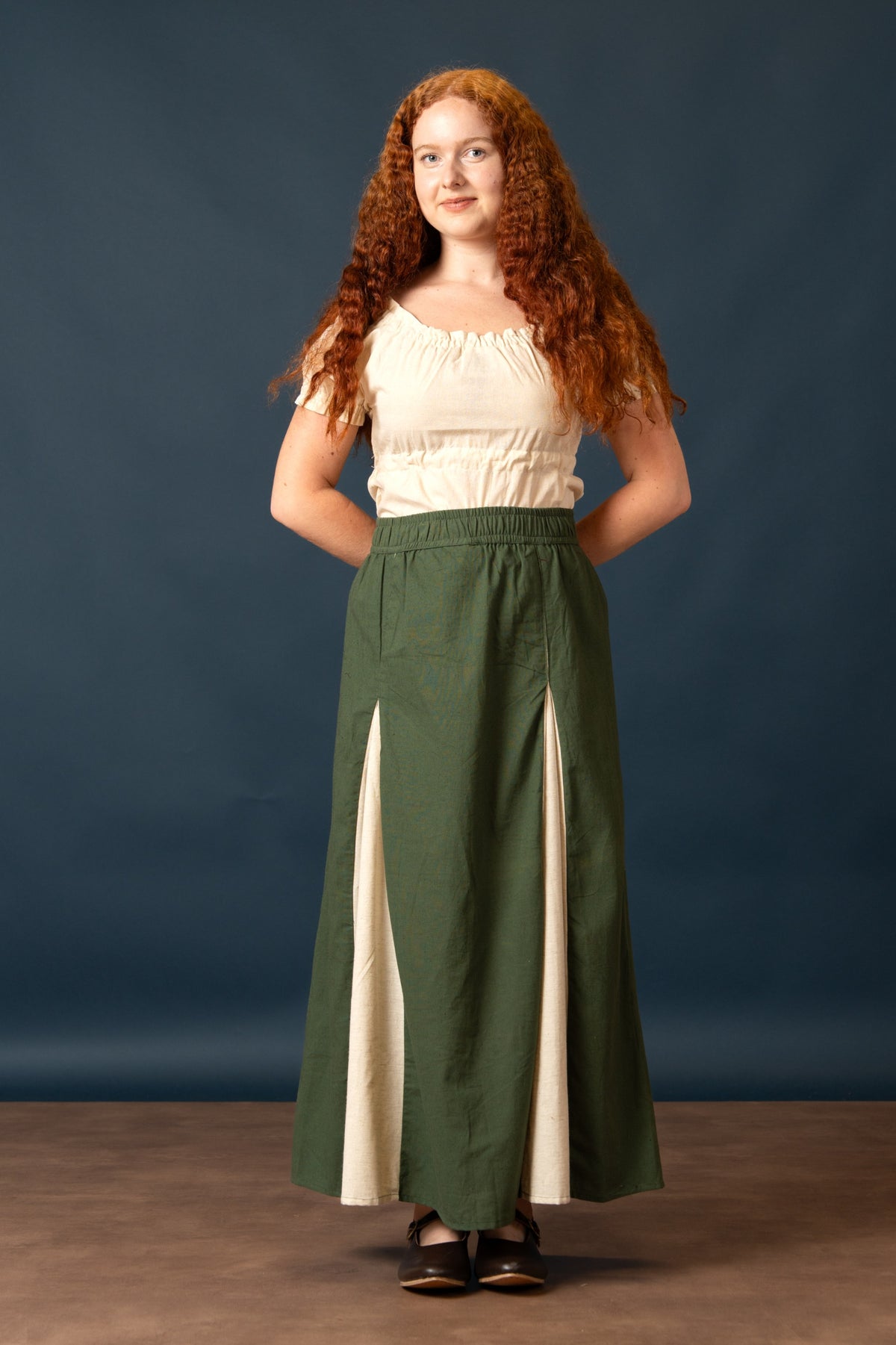 Skirt Isabella, cotton-linen, green/natural