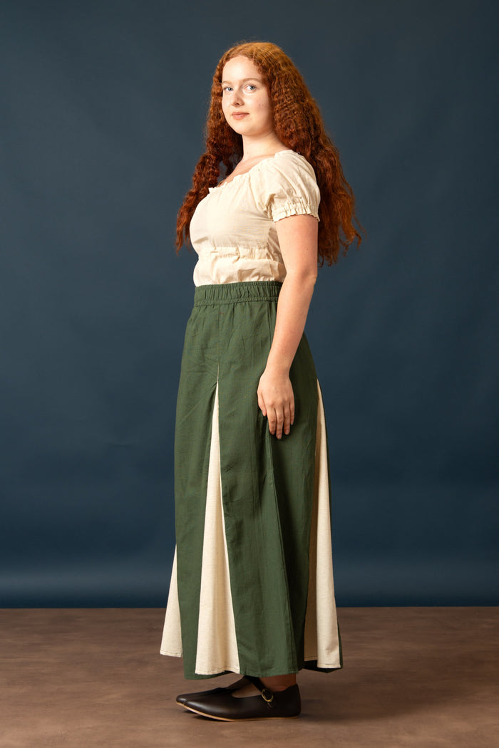 Skirt Isabella, cotton-linen, green/natural