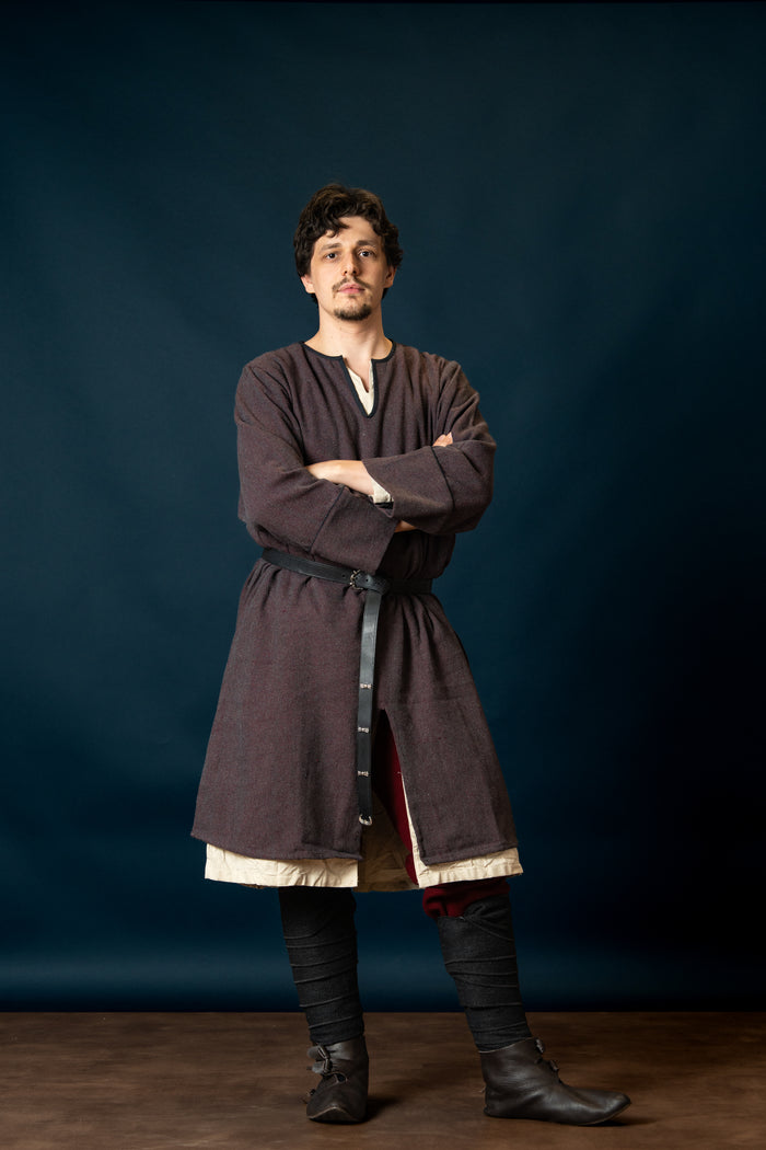 Woodland Norman tunic, cotton, burgundy gray