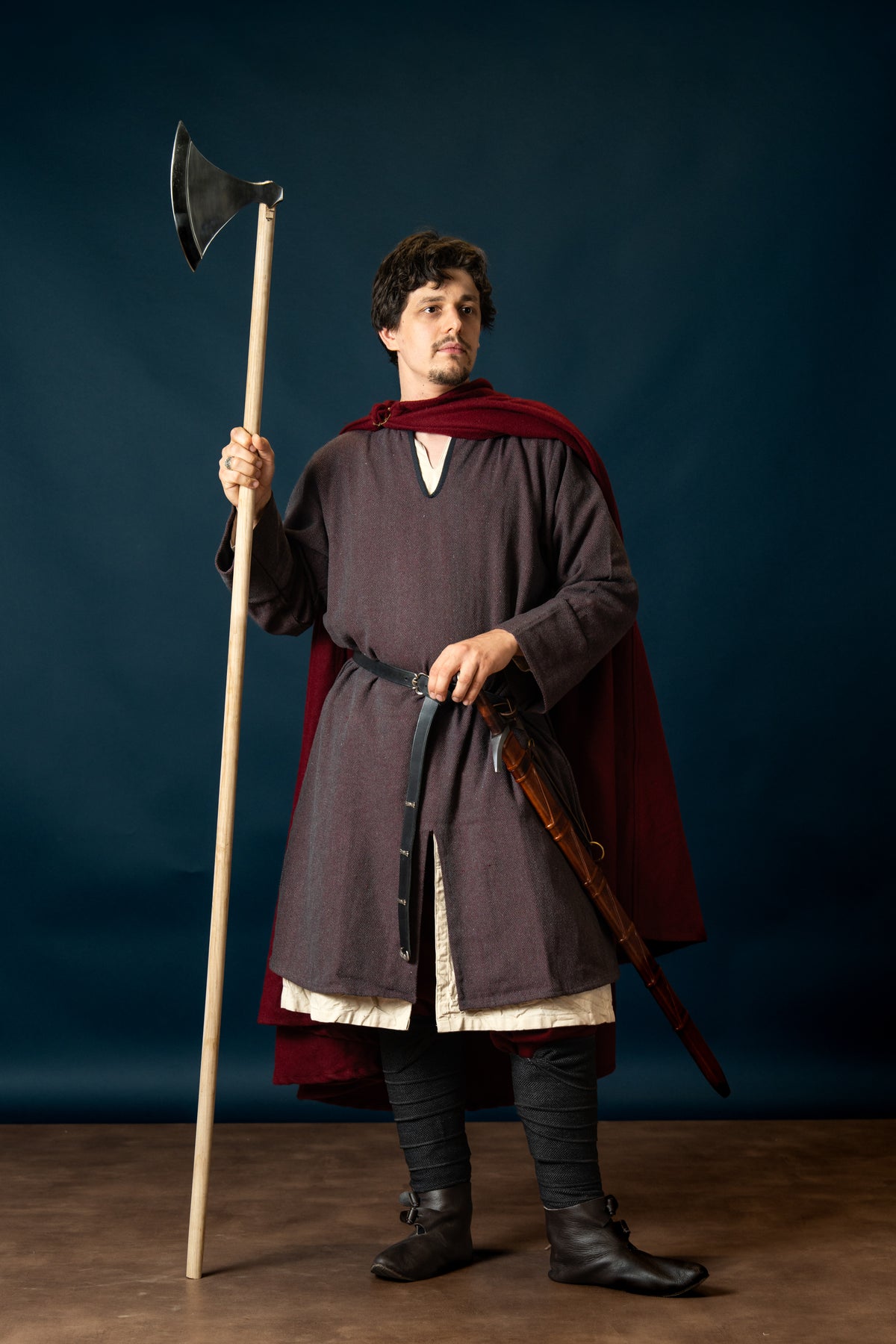 Woodland Norman tunic, cotton, burgundy gray
