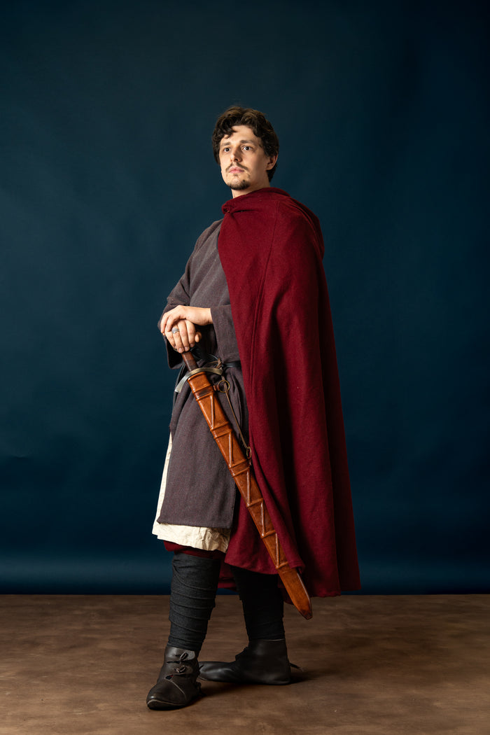 Woodland Norman tunic, cotton, burgundy gray