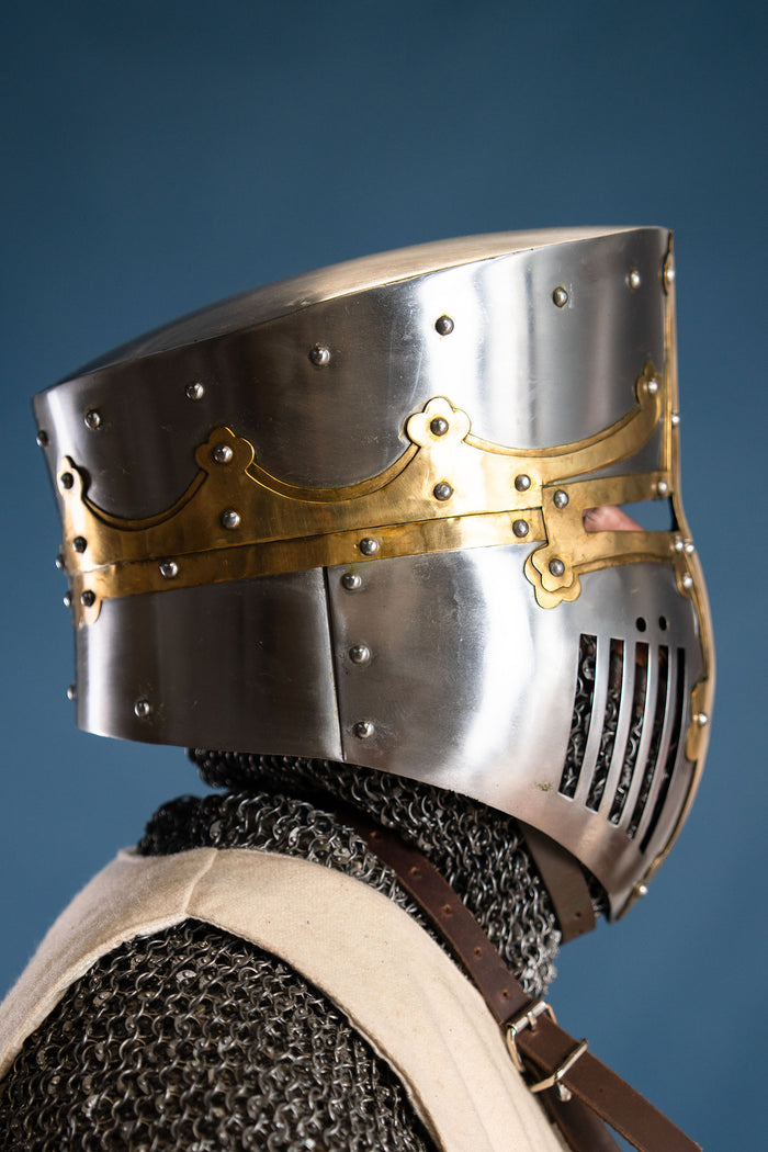 Medieval bucket helmet Westminster Psalter, 1-1.2 mm