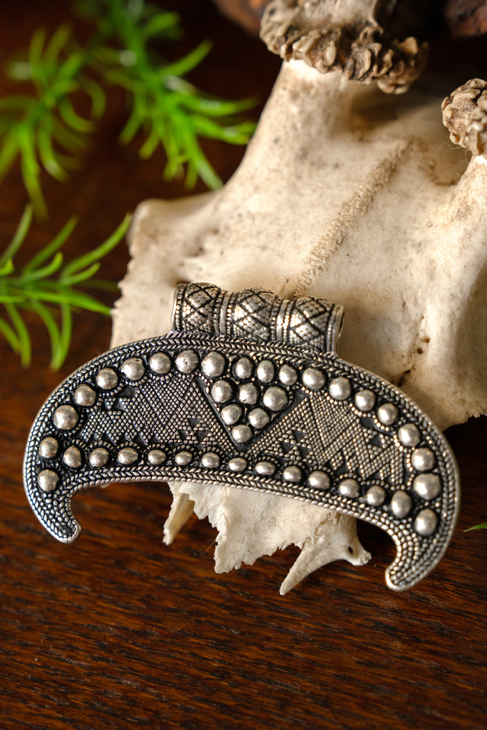 Slavic lunula amulet Gnezdovo, silvered bronze