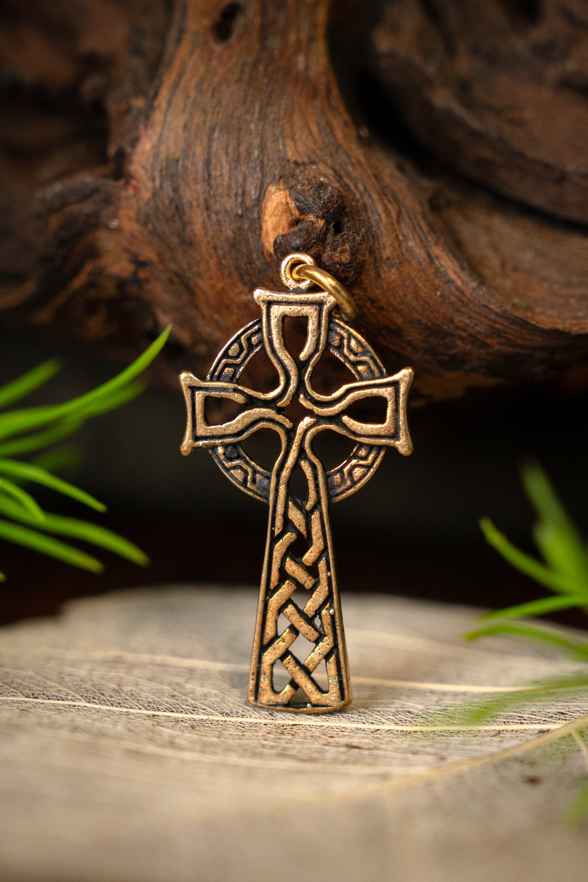 Celtic cross amulet, bronze
