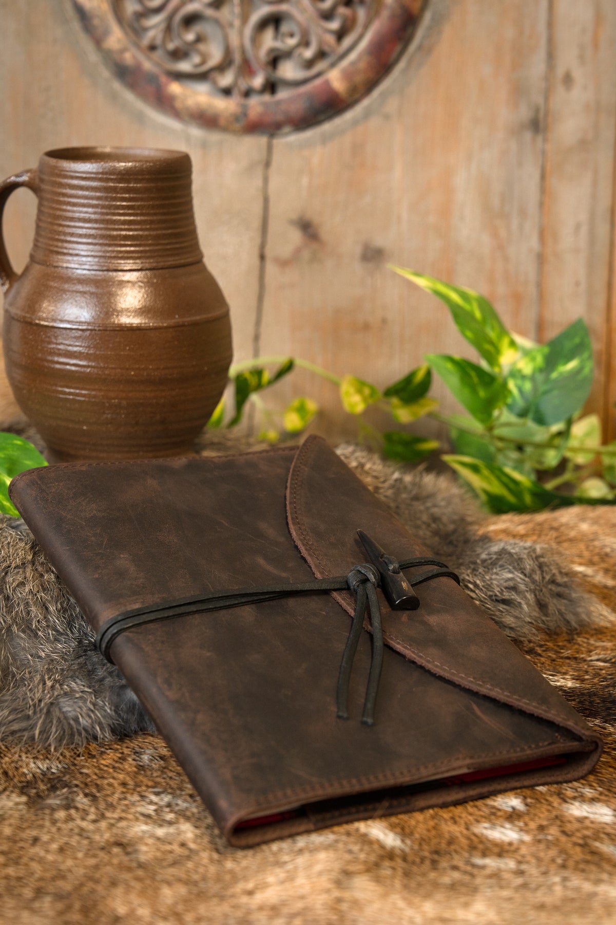 Notebook with leather cover, brown, L