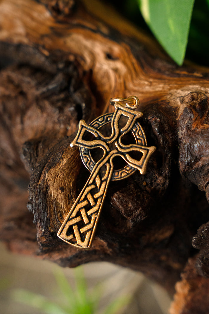 Celtic cross amulet, bronze