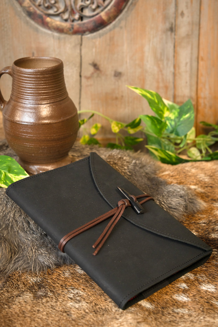 Notebook with leather cover, black, L