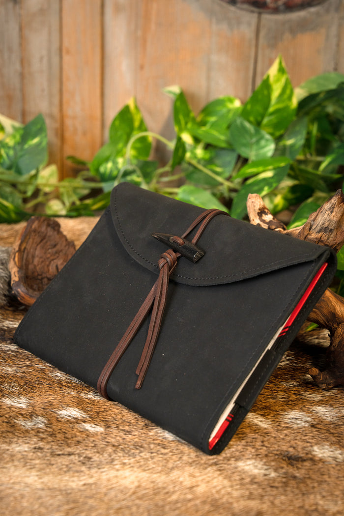 Notebook with leather cover, black, L