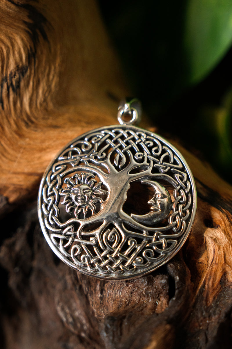 Livstræ-vedhæng med sol og måne, træ