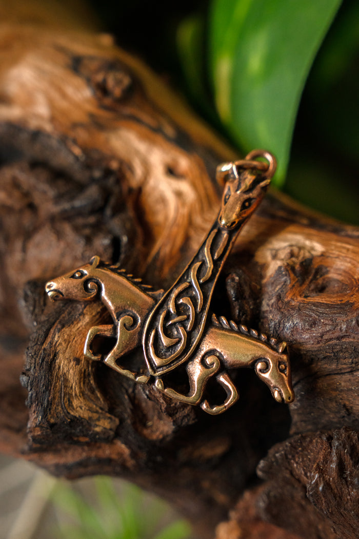 Viking Thor's hammer with horses, bronze
