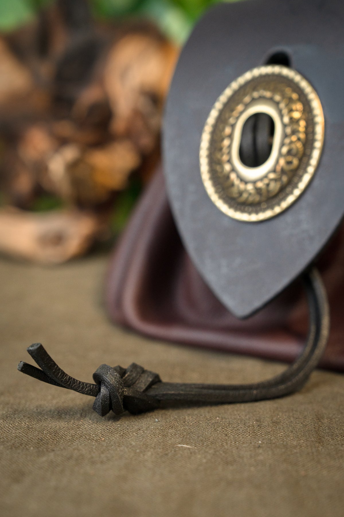 Medieval money pouch, large, dark brown