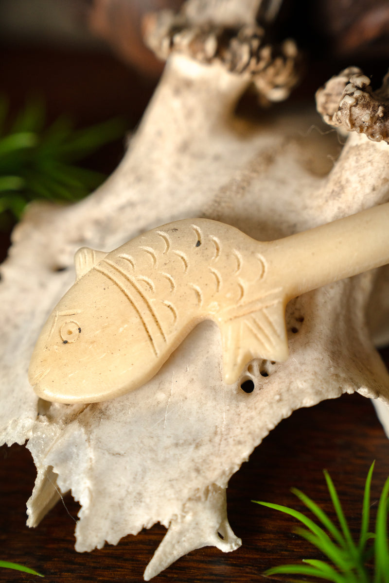 Late Roman hairpin with fish, bone