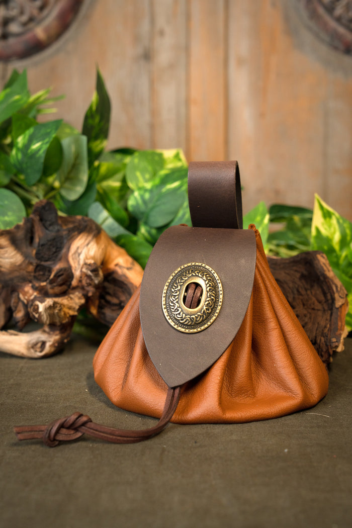 Medieval money pouch, large, light brown
