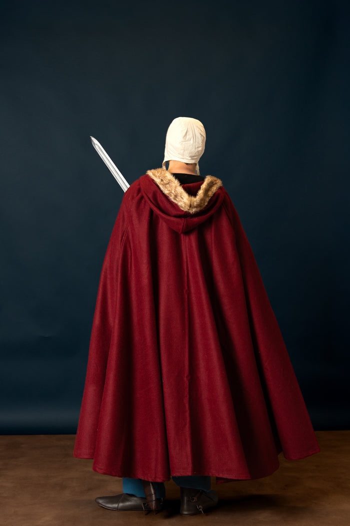 Viking cloak Fjell, wool blend, red