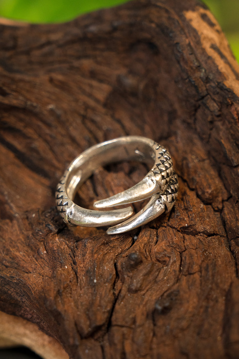 Ring med drageklo, forsølvet bronze
