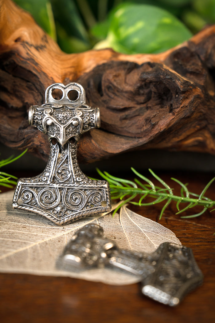 Cloak clasp Thor's hammer, silvered bronze