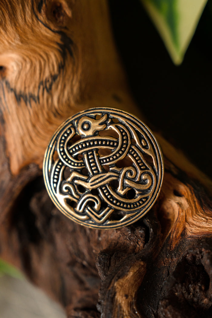 Viking disc fibula Jellinge style, bronze