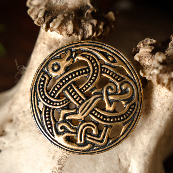 Viking disc fibula Jellinge style, bronze