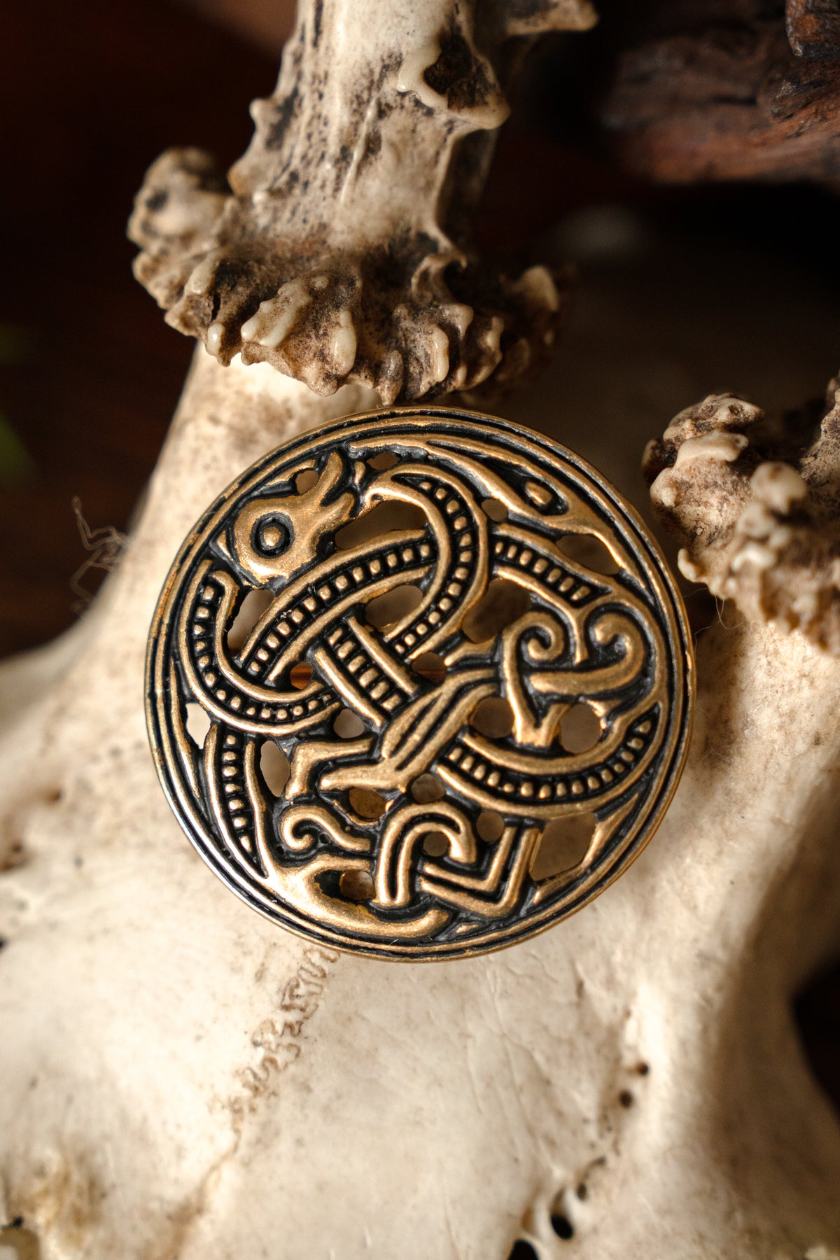 Viking disc fibula Jellinge style, bronze