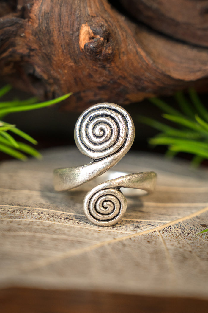 Celtic ring with spirals, silvered bronze