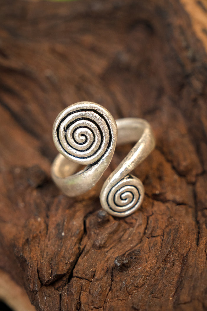 Celtic ring with spirals, silvered bronze
