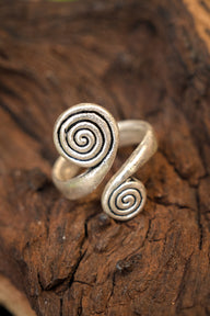 Celtic ring with spirals, silvered bronze