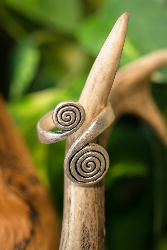 Celtic ring with spirals, silvered bronze