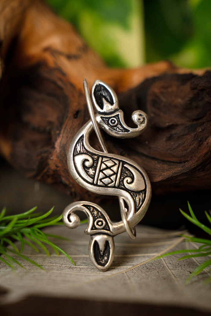 Celtic-Roman sea horse fibula, silvered bronze