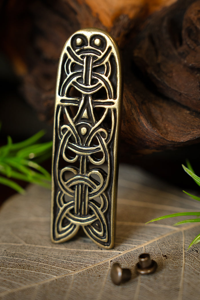 Jorvik belt end, brass colour