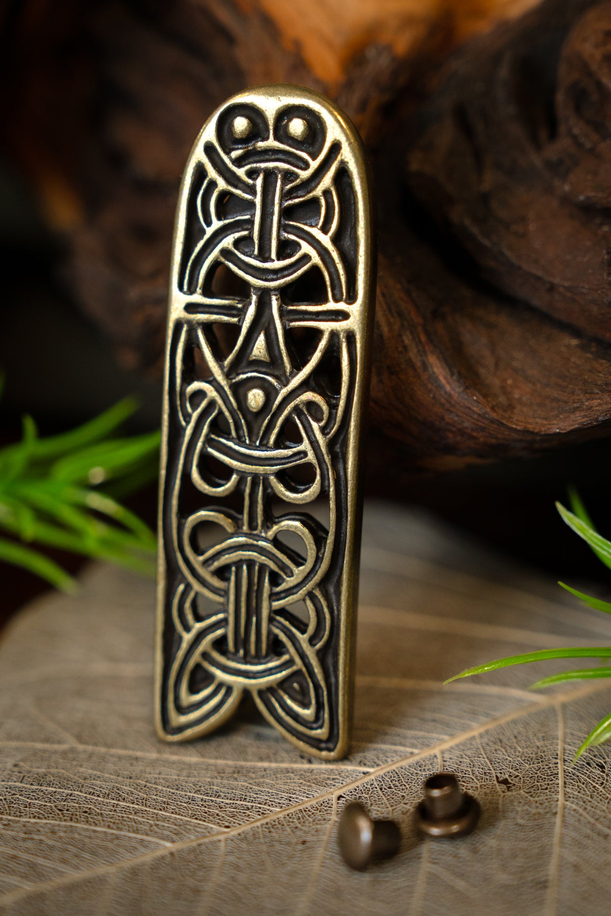 Jorvik belt end, brass colour