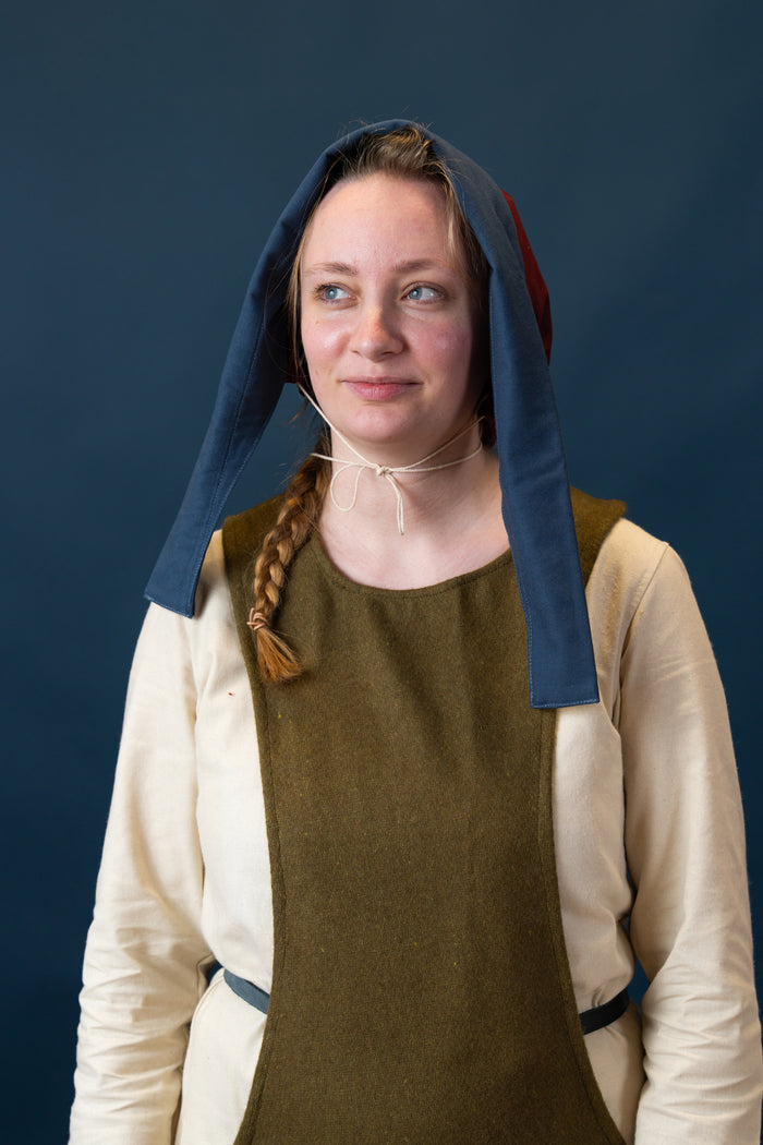 Medieval cap Dagmar, blue-burgundy