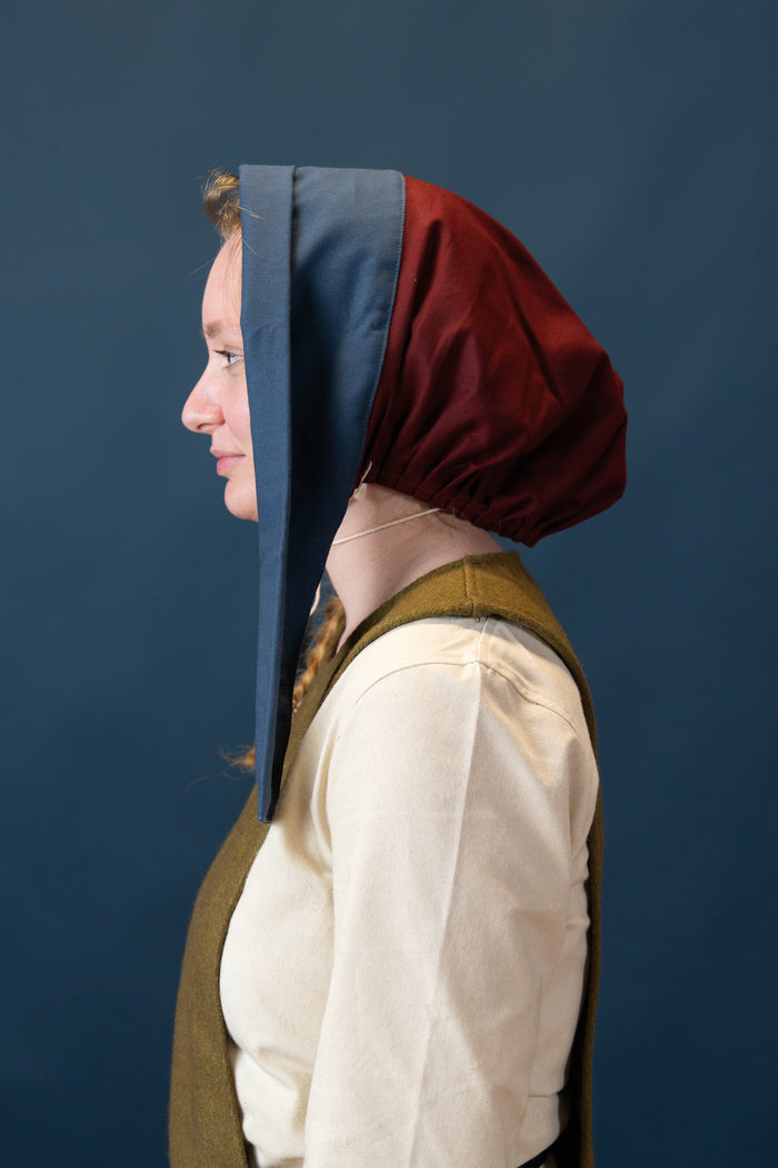 Medieval cap Dagmar, blue-burgundy