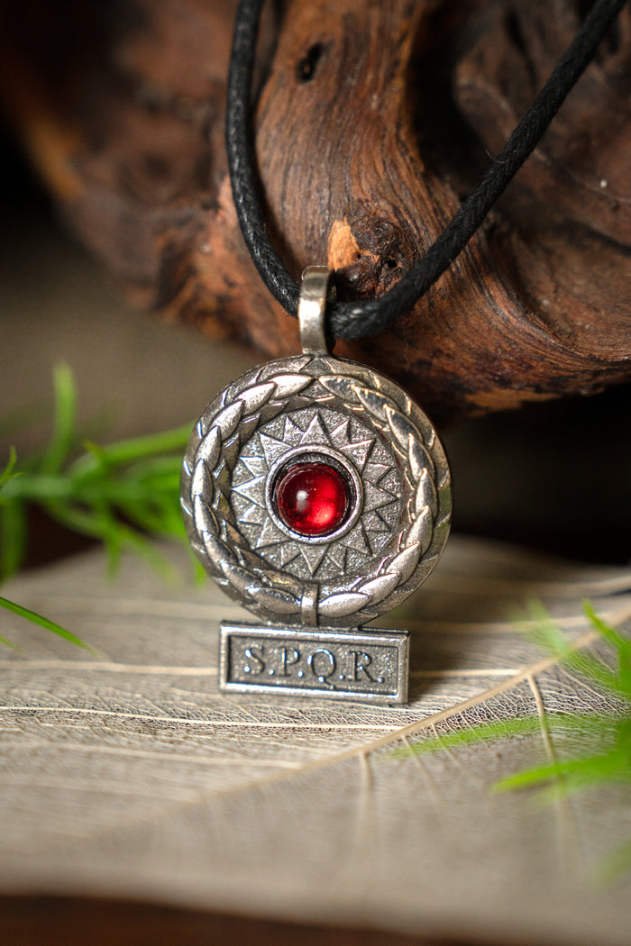 SPQR pendant, red, pewter