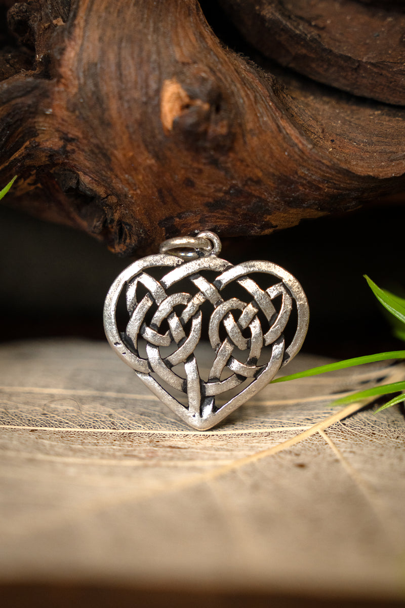 Celtic heart pendant, silvered bronze