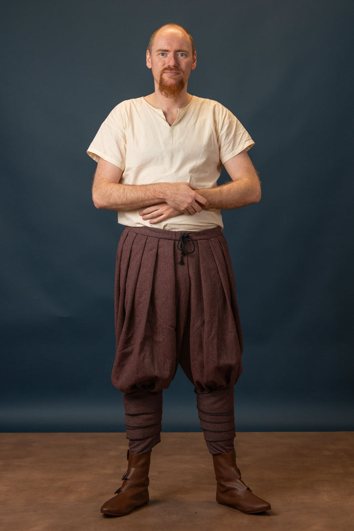 Rusvik Viking trousers Borys, herringbone pattern, wool blend, burgundy red