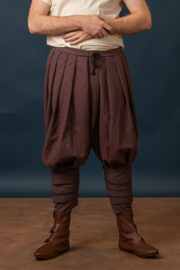 Rusvik Viking trousers Borys, herringbone pattern, wool blend, burgundy red