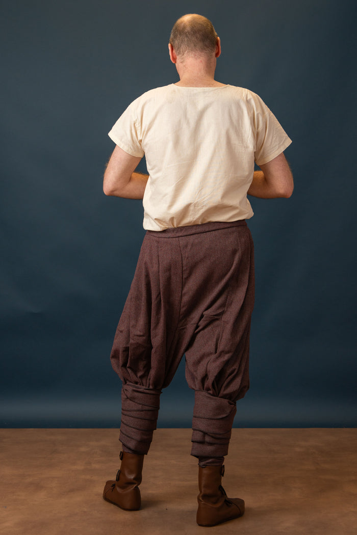 Rusvik Viking trousers Borys, herringbone pattern, wool blend, burgundy red