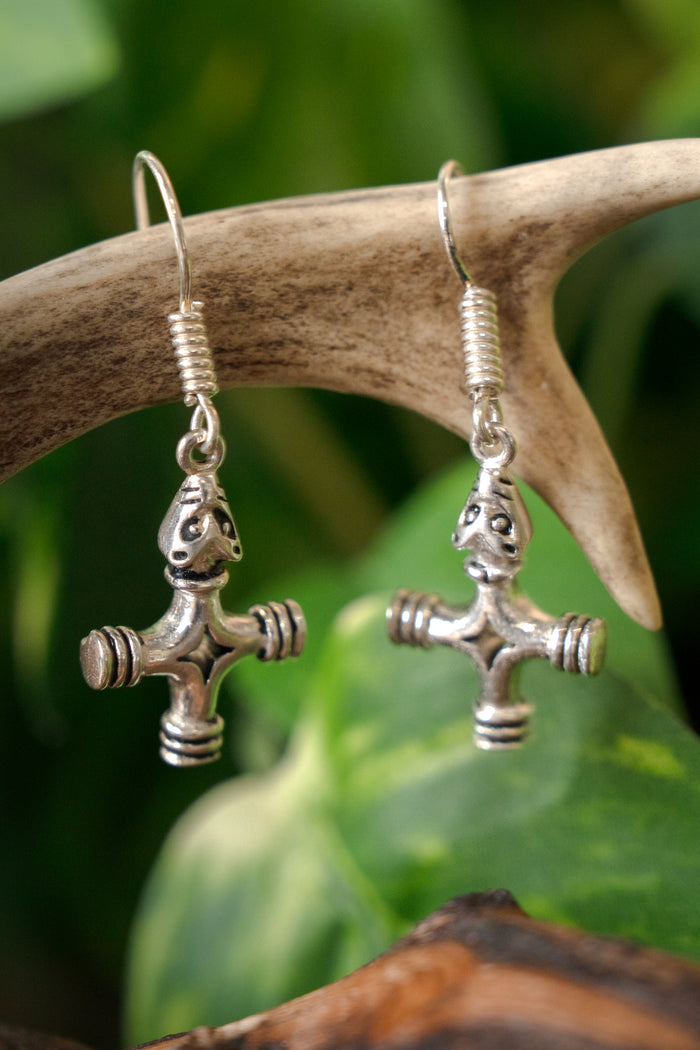 Earrings Icelandic Thor's Hammer, Silvered Bronze